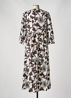 Robe longue imprimé fantaisie manches 3/4 marron OUI femme