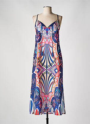 Robe longue imprimé fantaisie fines bretelles bleu MSN femme