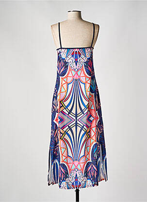 Robe longue imprimé fantaisie fines bretelles bleu MSN femme