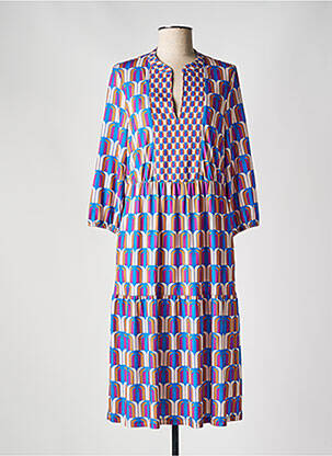 Robe mi-longue coupe fluide manches 3/4 bleu OUI femme