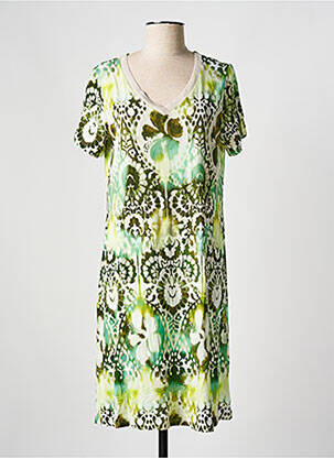 Robe mi-longue imprimé fantaisie manches courtes vert MSN femme