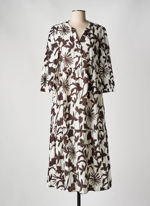 Robe longue imprimé fantaisie manches 3/4 marron OUI femme