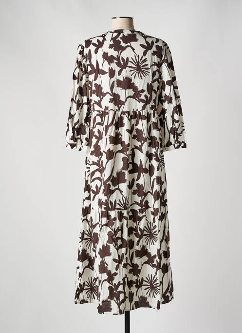 Robe longue imprimé fantaisie manches 3/4 marron OUI femme