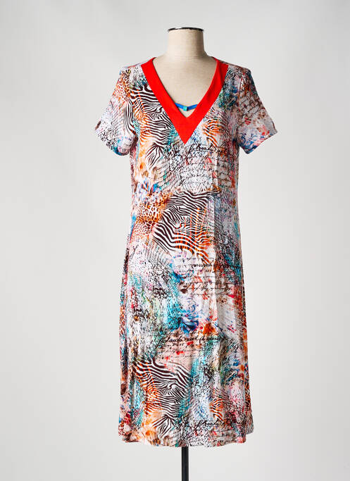 Robe mi-longue coupe fluide manches courtes orange MASSANA femme
