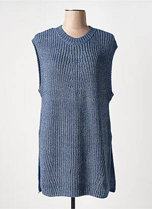 Pull tunique tissage chiné sans manche bleu OUI femme