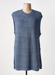 Pull tunique tissage chiné sans manche bleu OUI femme