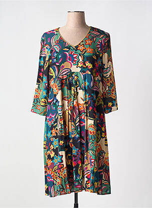 Robe mi-longue imprimé fleurs manches 3/4 noir GRIFFON femme