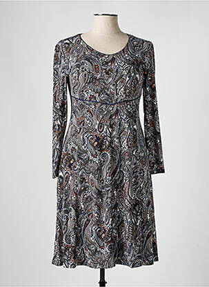 Robe mi-longue coupe fluide manches longues bleu GEVANA femme
