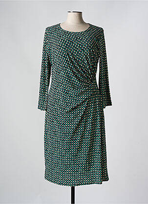 Robe mi-longue imprimé fantaisie manches longues vert GEVANA femme