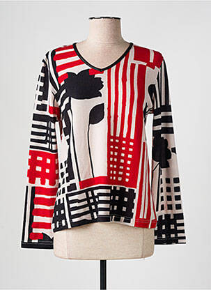 Pull col v manches longues rouge GRIFFON femme