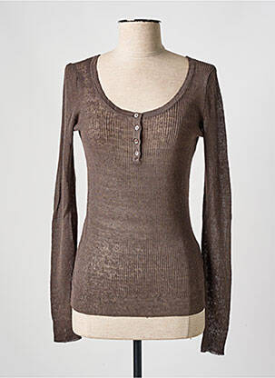 Pull stretch manches longues marron FINE PARIS femme