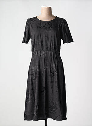 Robe mi-longue imprimé fantaisie manches courtes noir CHERRY PARIS femme
