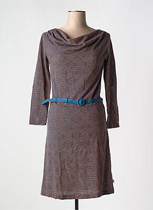 Robe mi-longue imprimé fantaisie manches longues bleu FROY & DIND femme