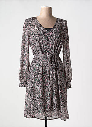 Robe mi-longue imprimé fleurs manches longues noir GARCIA femme