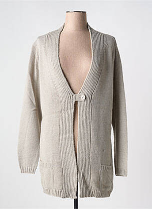 Gilet manches longues col v beige DUGER femme