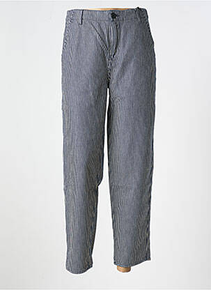 Pantalon droit fermeture zippée sous rabat boutonné bleu LEON & HARPER femme