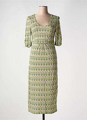 Robe mi-longue imprimé fantaisie manches courtes vert AGATHE & LOUISE femme