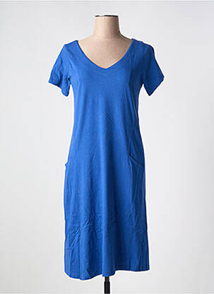 Robe mi-longue coupe fluide manches courtes bleu AGATHE & LOUISE femme