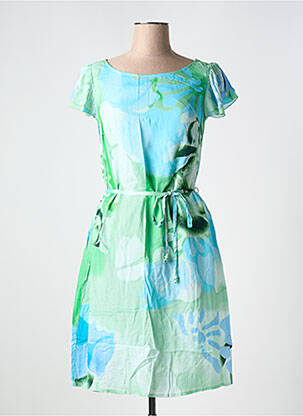 Robe mi-longue imprimé fantaisie manches courtes bleu AGATHE & LOUISE femme