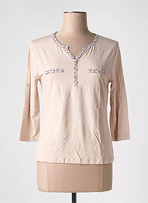 T-shirt col v manches 3/4 beige SOIE POUR SOI femme
