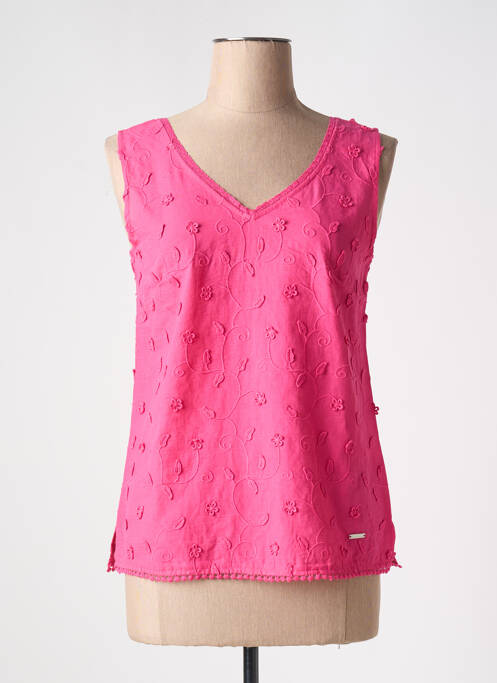 Top col v sans manche rose AGATHE & LOUISE femme