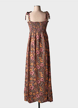 Robe longue manches bretelles ajustables fines bretelles marron OXBOW femme