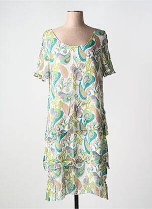 Robe mi-longue imprimé fantaisie manches courtes vert AGATHE & LOUISE femme