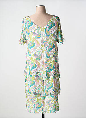 Robe mi-longue coupe fluide manches courtes vert AGATHE & LOUISE femme