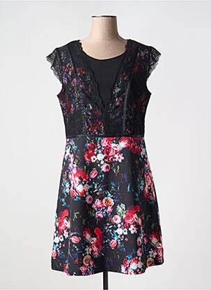 Robe mi-longue imprimé fleurs manches courtes noir JUS D'ORANGE femme