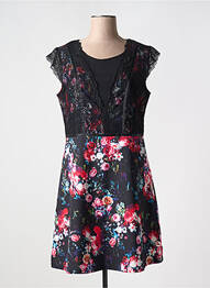 Robe mi-longue imprimé fleurs manches courtes noir JUS D'ORANGE femme
