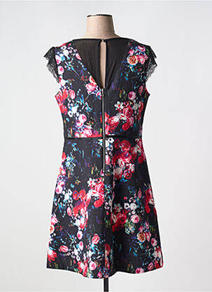 Robe mi-longue imprimé fleurs manches courtes noir JUS D'ORANGE femme