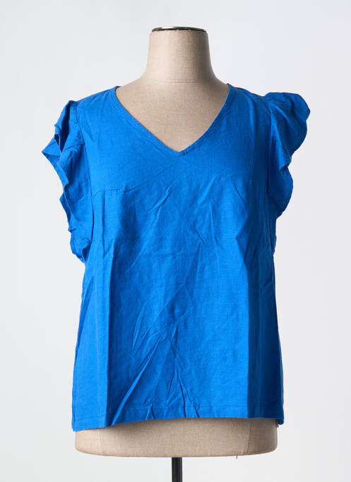 Blouse tissage popeline manches courtes bleu ÉTYMOLOGIE femme