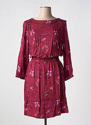 Robe mi-longue imprimé fantaisie manches longues rouge NAF NAF femme