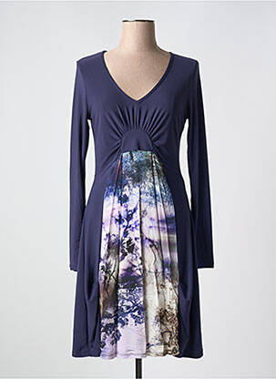 Robe mi-longue imprimé fantaisie manches longues bleu DECA femme