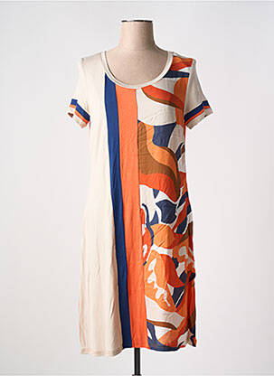 Robe mi-longue imprimé fantaisie manches courtes orange LILI & CAROLINE femme