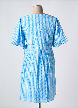 Robe mi-longue tissage crêpe manches courtes bleu ICHI femme