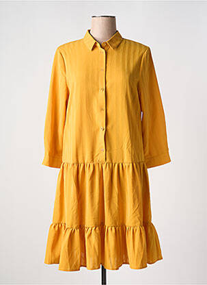Robe mi-longue manches longues manches longues jaune ICHI femme