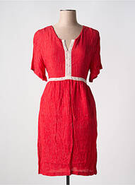 Robe mi-longue tissage crêpe manches courtes rouge LILI & CAROLINE femme
