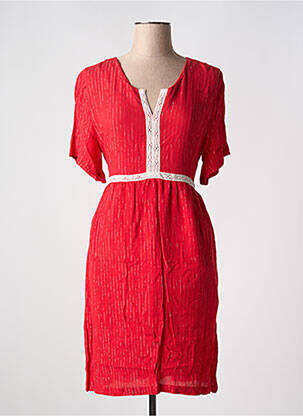 Robe mi-longue tissage crêpe manches courtes rouge LILI & CAROLINE femme