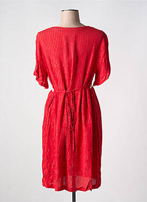 Robe mi-longue tissage crêpe manches courtes rouge LILI & CAROLINE femme