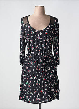 Robe mi-longue imprimé fleurs manches longues noir NAF NAF femme