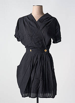 Robe mi-longue tissage crêpe manches courtes noir BIZANCE femme