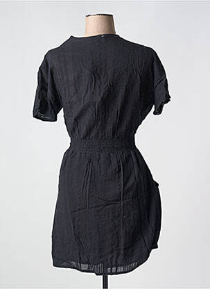 Robe mi-longue tissage crêpe manches courtes noir BIZANCE femme