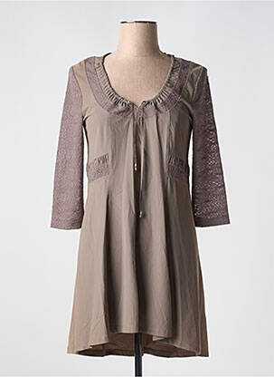 Robe courte manches 3/4 manches 3/4 marron DECA femme
