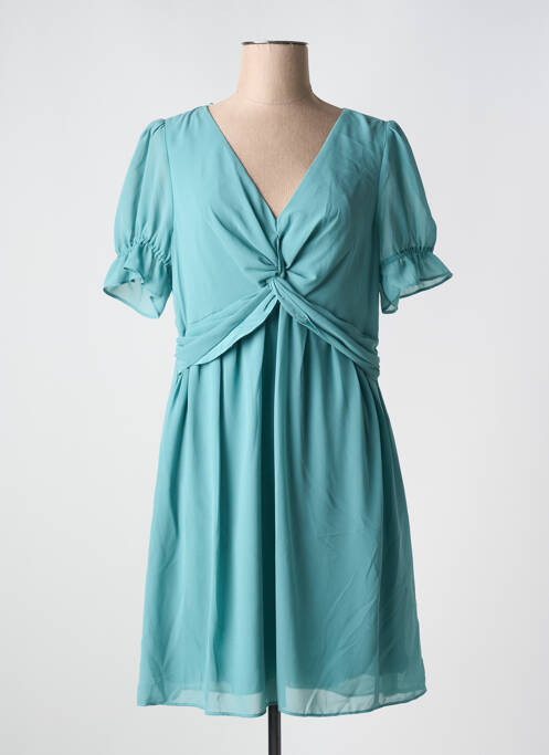 Robe mi-longue tissage crêpe manches courtes vert NAF NAF femme