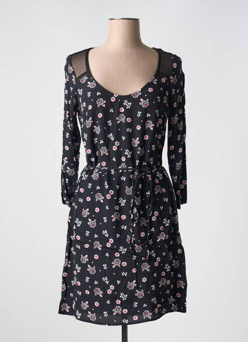 Robe mi-longue imprimé fleurs manches longues noir NAF NAF femme