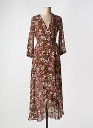 Robe longue imprimé fantaisie manches 3/4 marron LA PETITE ETOILE femme