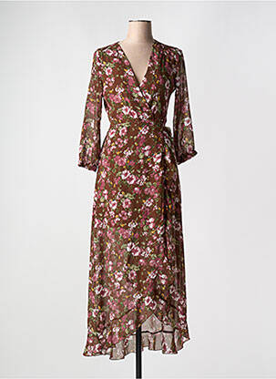 Robe longue imprimé fantaisie manches 3/4 marron LA PETITE ETOILE femme