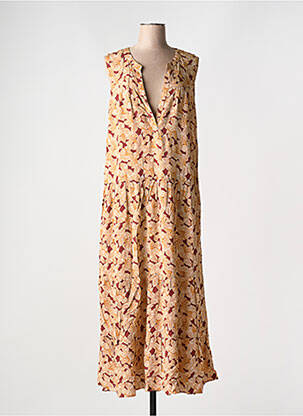 Robe longue imprimé fantaisie sans manche marron CAROLL femme