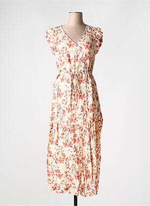 Robe longue imprimé fantaisie manches courtes beige B.YOUNG femme